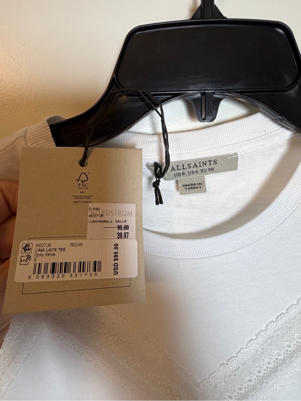 NWT All Saints Lace Inset Tee - Picture 6 of 9